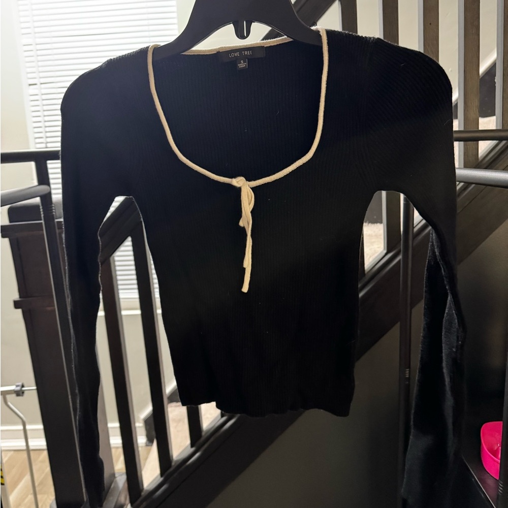 Love Tree Black Long Sleeve with Cream Trim